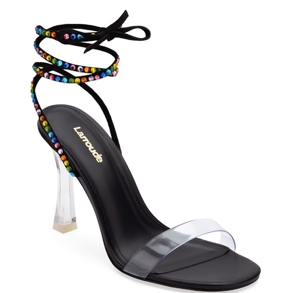 Larroud Suede Disco GloriaEmbellished Wrap Sandal Heels - Picture 2 of 10